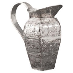 Antique Dutch Export Repousse Silver Pitcher, 19th C.