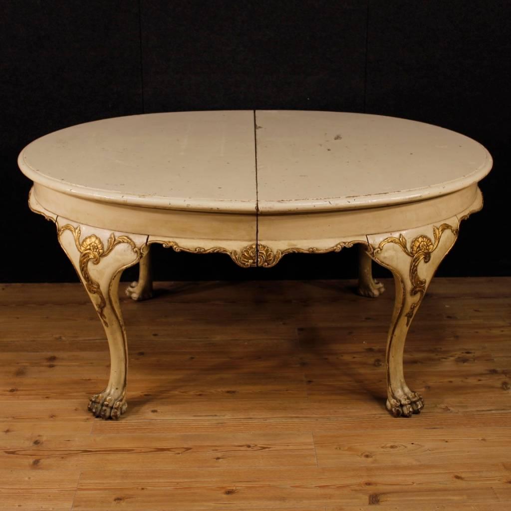 Dutch Extendable Dining Table in Lacquered and Giltwood from 20th Century In Fair Condition In Vicoforte, Piedmont