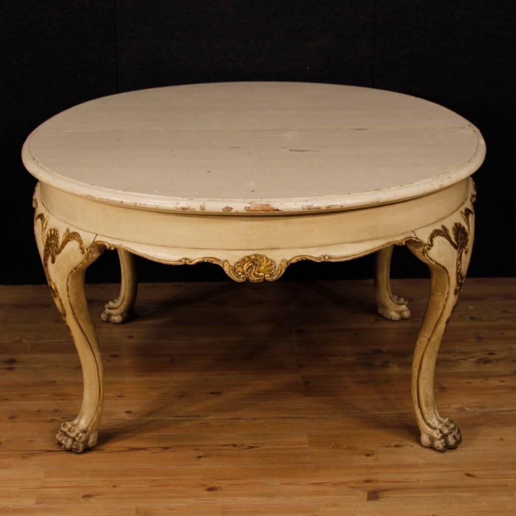 Wood Dutch Extendable Dining Table in Lacquered and Giltwood from 20th Century