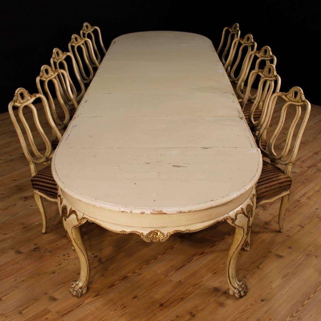 Dutch Extendable Dining Table in Lacquered and Giltwood from 20th Century 4