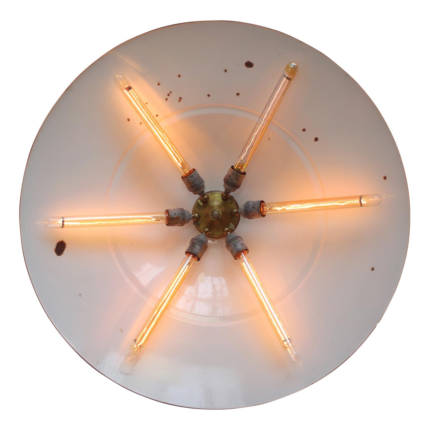 Dutch Extra Large Gray Enamel Vintage Industrial Pendant Lights by Philips In Good Condition For Sale In Amsterdam, NL