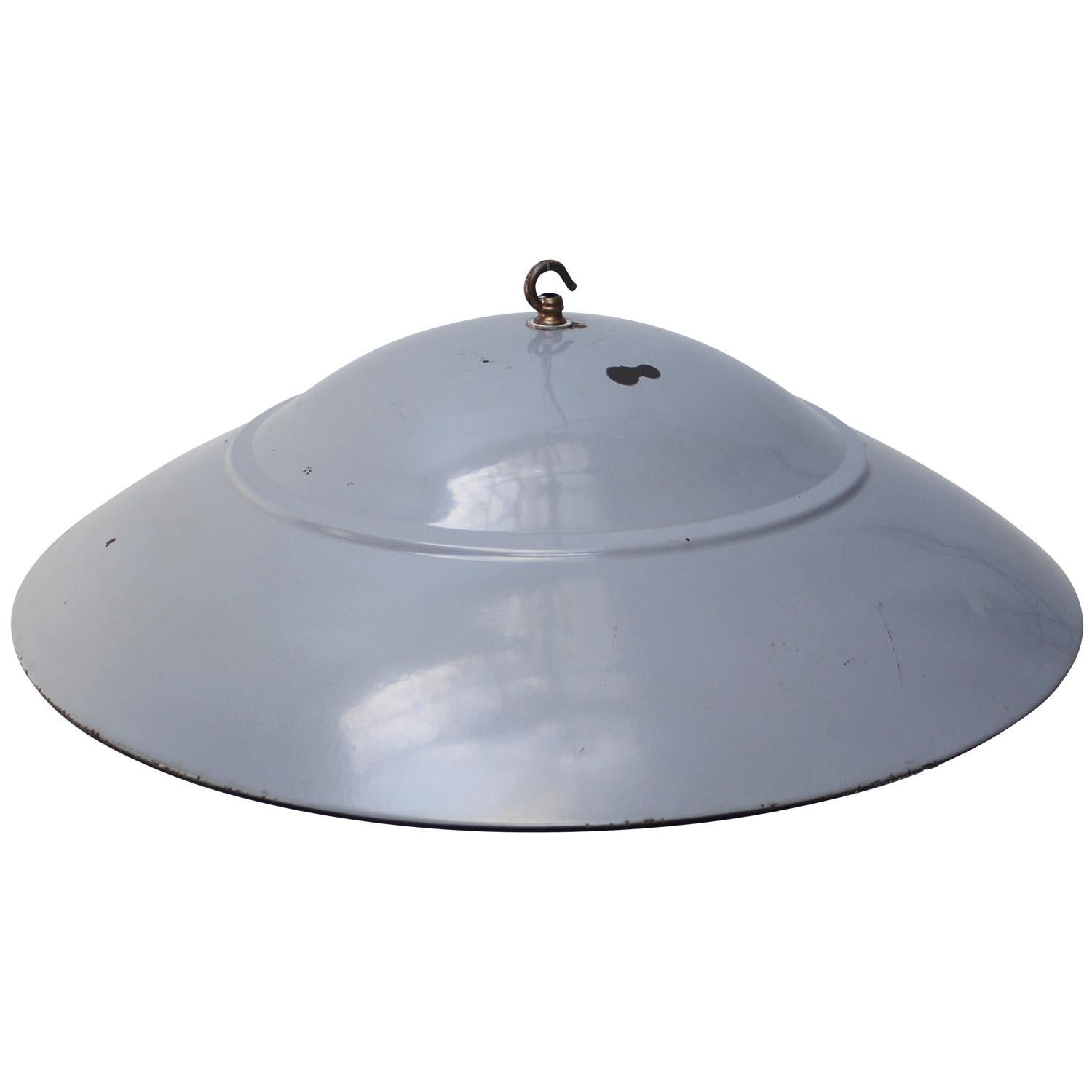 Brass Dutch Extra Large Gray Enamel Vintage Industrial Pendant Lights by Philips For Sale