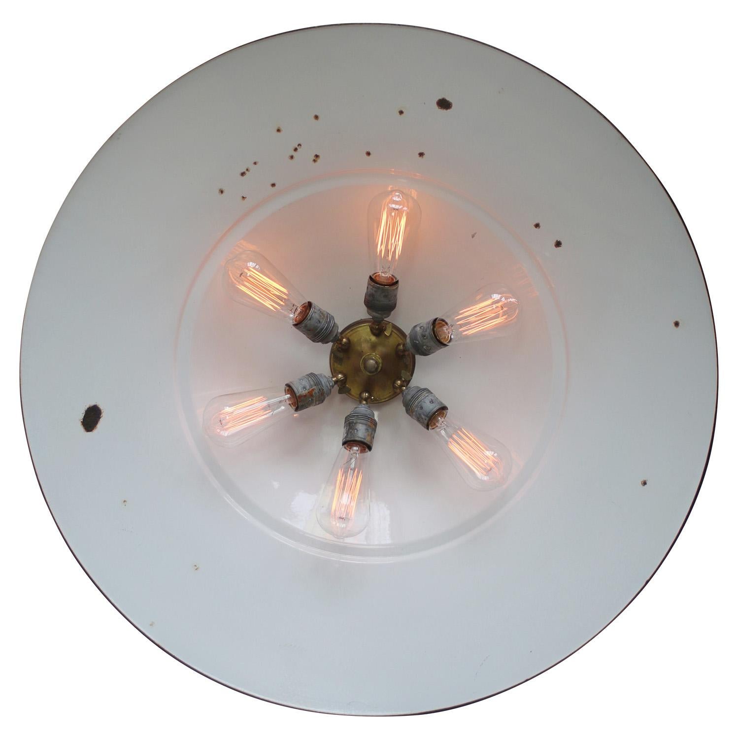 Dutch Extra Large Gray Enamel Vintage Industrial Pendant Lights by Philips For Sale 1