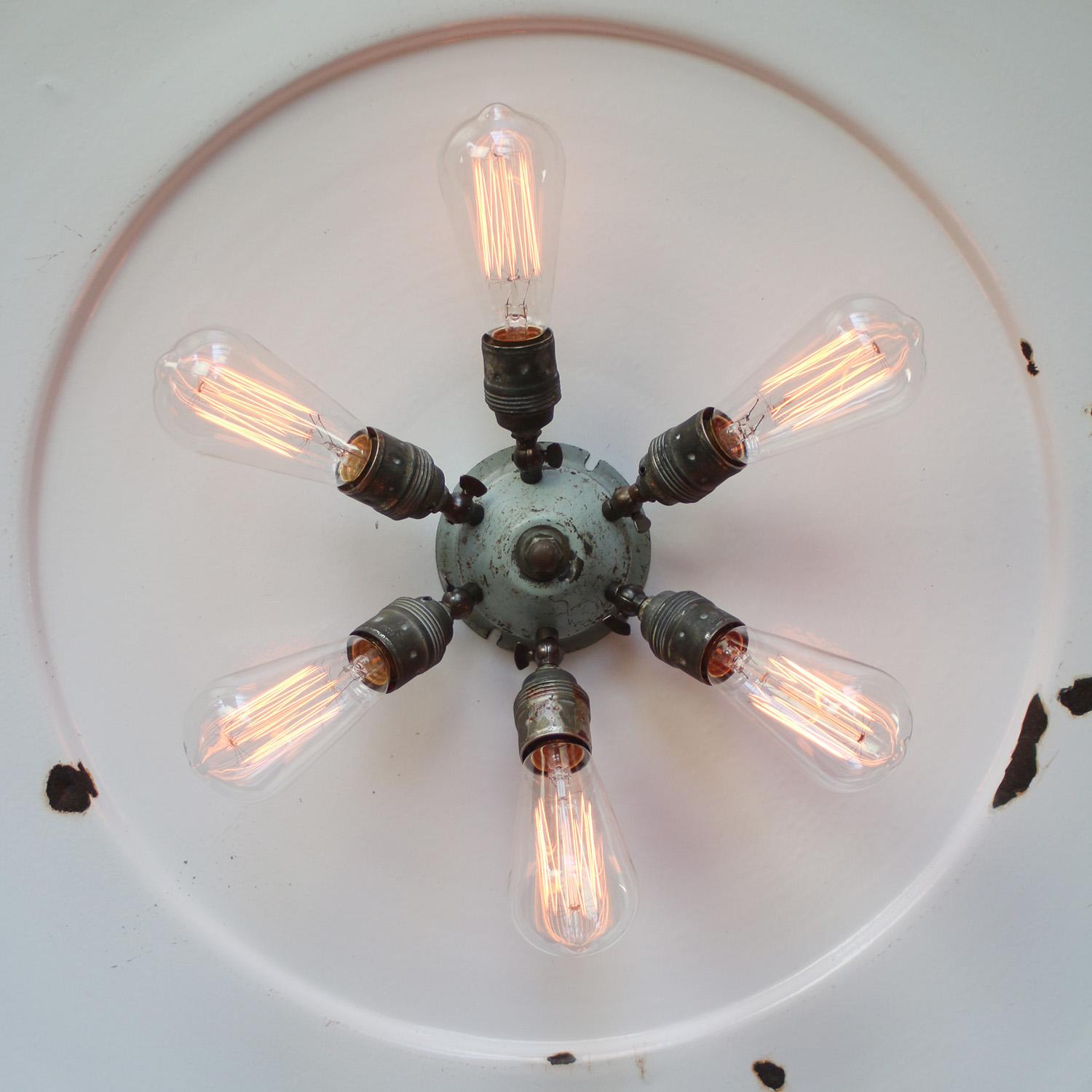Dutch Extra Large Green Enamel Vintage Industrial Pendant Lights by Philips For Sale 6