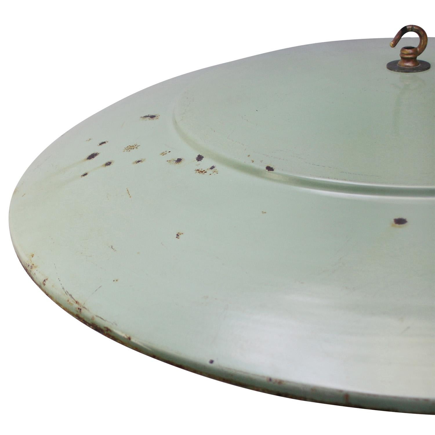 Dutch Extra Large Green Enamel Vintage Industrial Pendant Lights by Philips For Sale 3