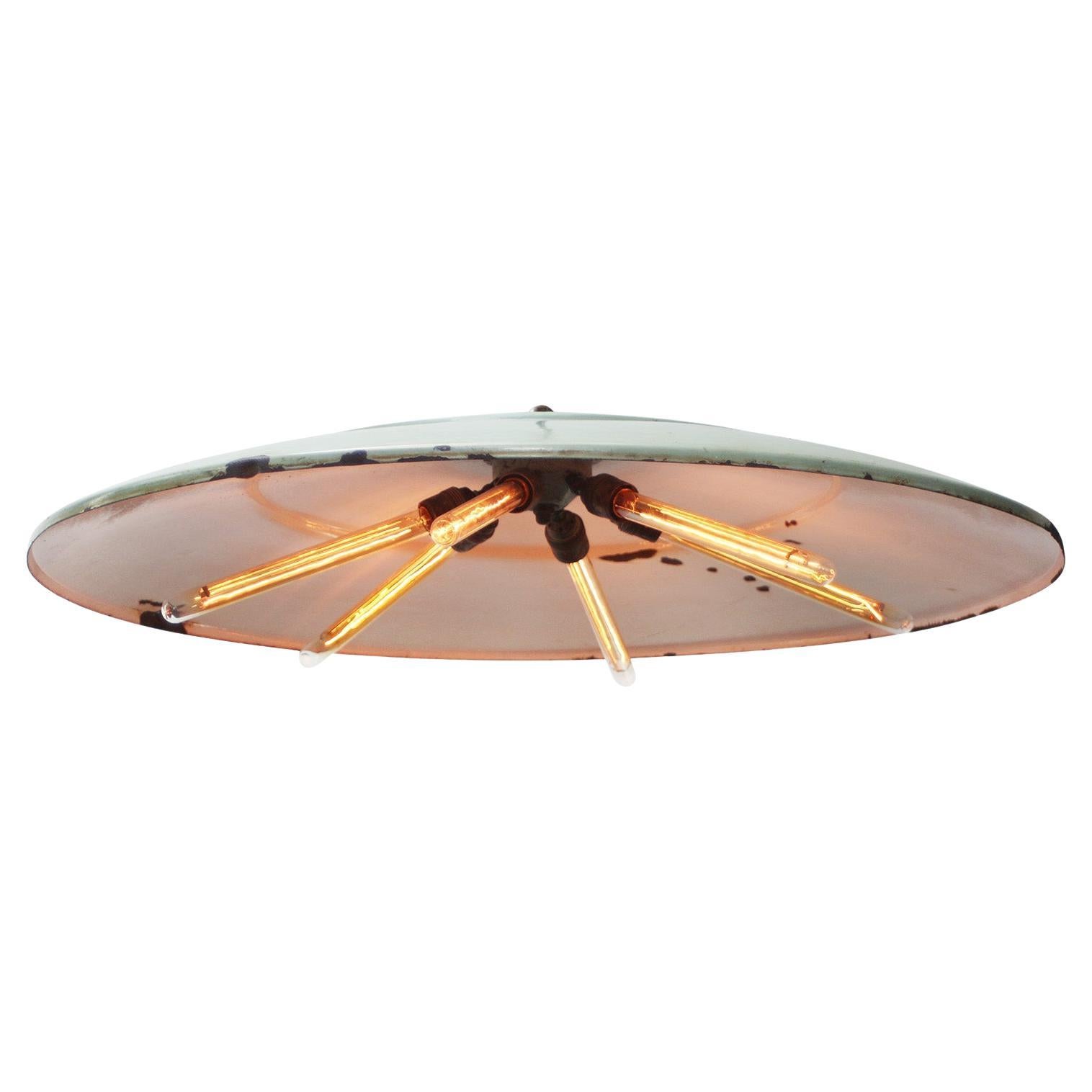 Dutch Extra Large Green Enamel Vintage Industrial Pendant Lights by Philips For Sale
