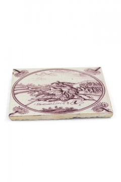 Dutch Faience Earthenware Mulberry Tile with Biblical Scene
