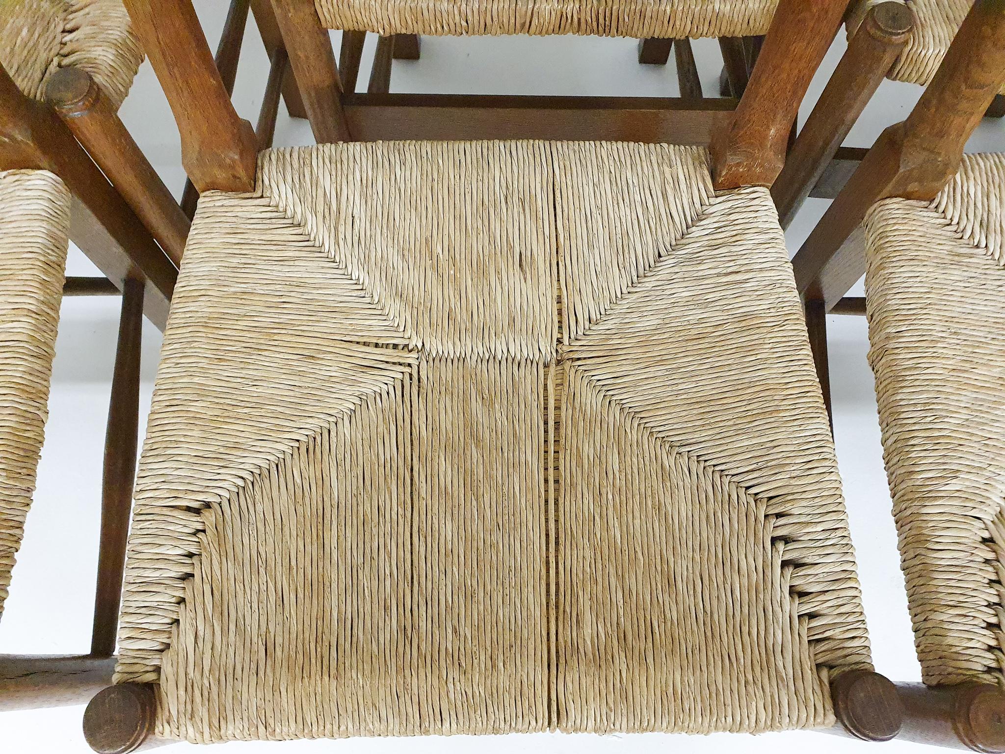Dutch Farmers Dining Chairs in Oak and Sisal, 1950's 3