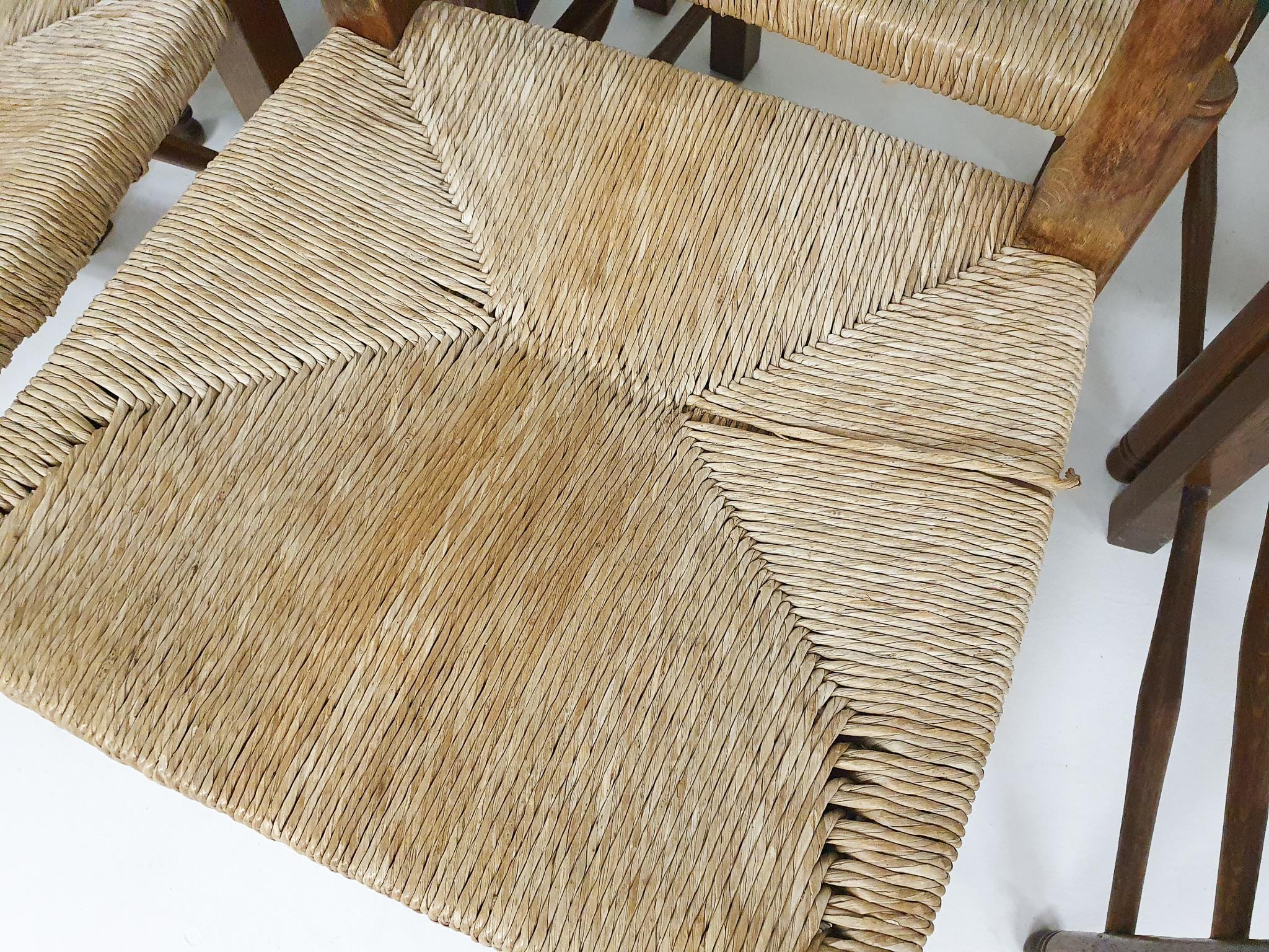 Dutch Farmers Dining Chairs in Oak and Sisal, 1950's 4