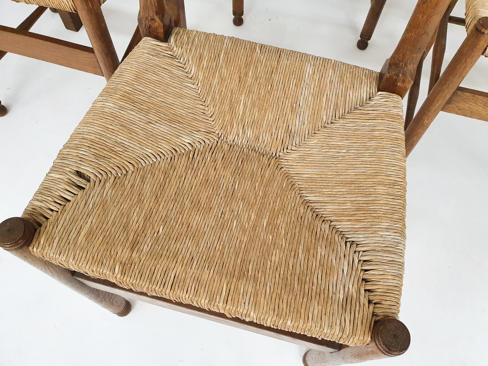 Dutch Farmers Dining Chairs in Oak and Sisal, 1950's 5