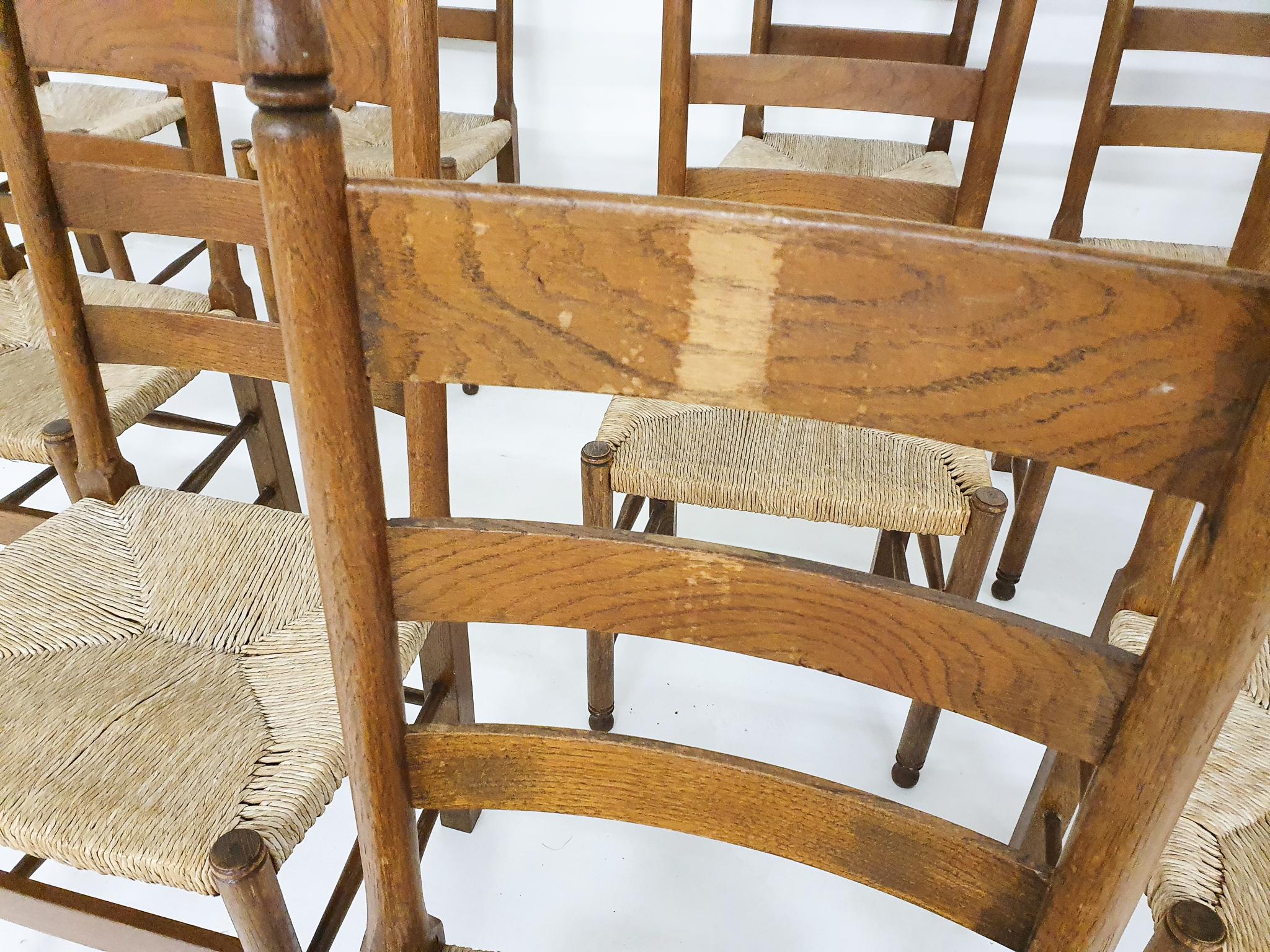 Dutch Farmers Dining Chairs in Oak and Sisal, 1950's 8