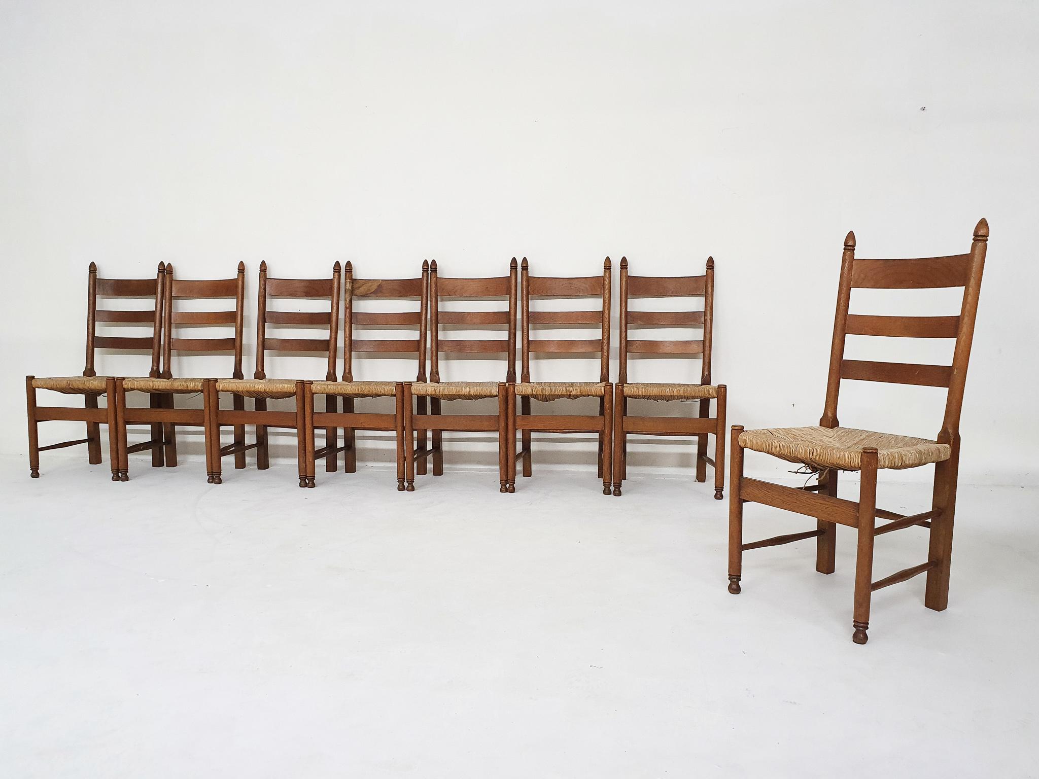 Dutch Farmers Dining Chairs in Oak and Sisal, 1950's In Good Condition In Amsterdam, NL