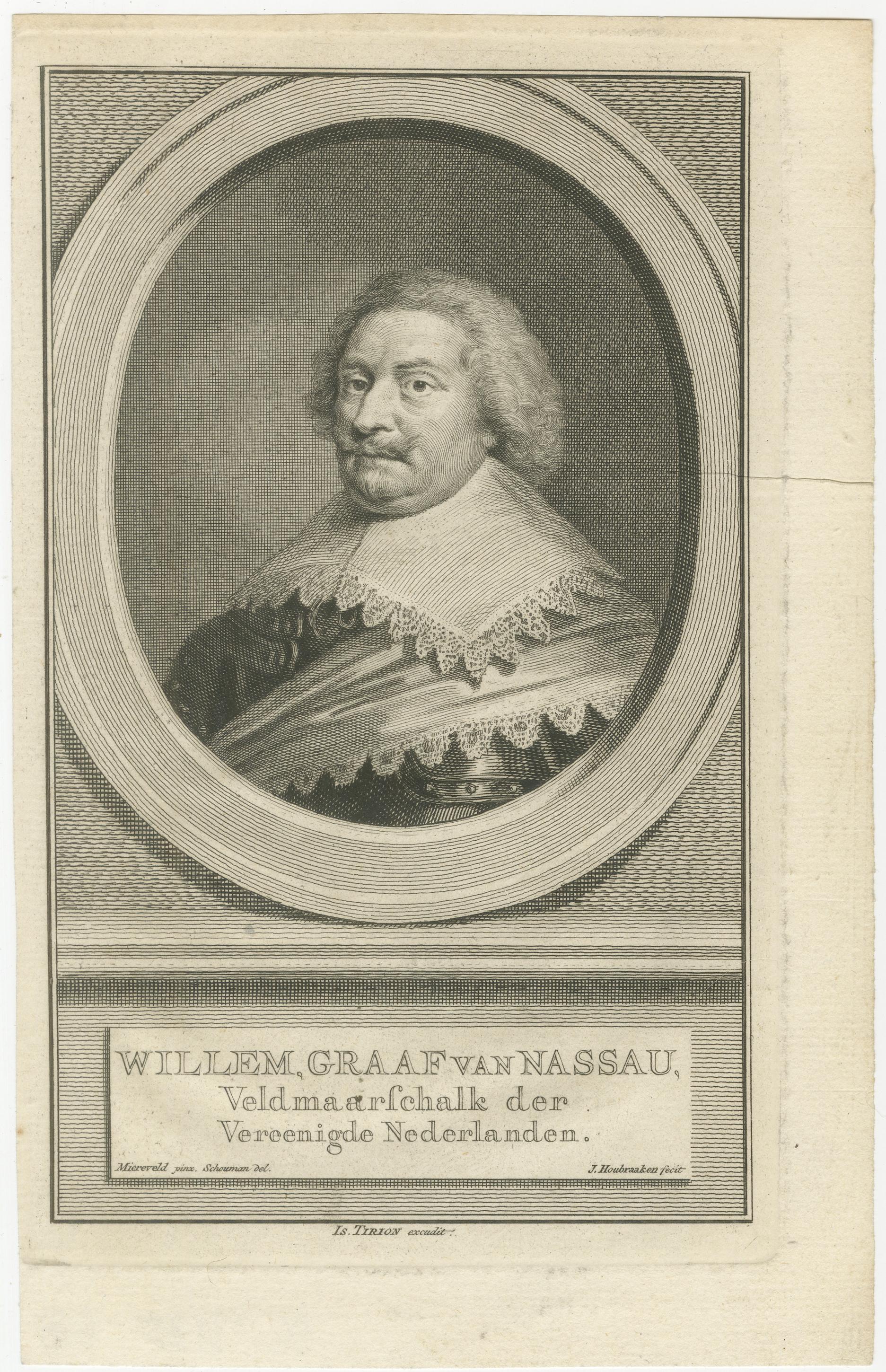 Dutch Field Marshals – Van Reede, Lodewyk & Van Nassau, 18th Century Engravings In Good Condition For Sale In Langweer, NL