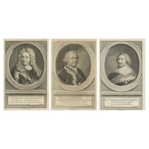 Dutch Field Marshals – Van Reede, Lodewyk & Van Nassau, 18th Century Engravings