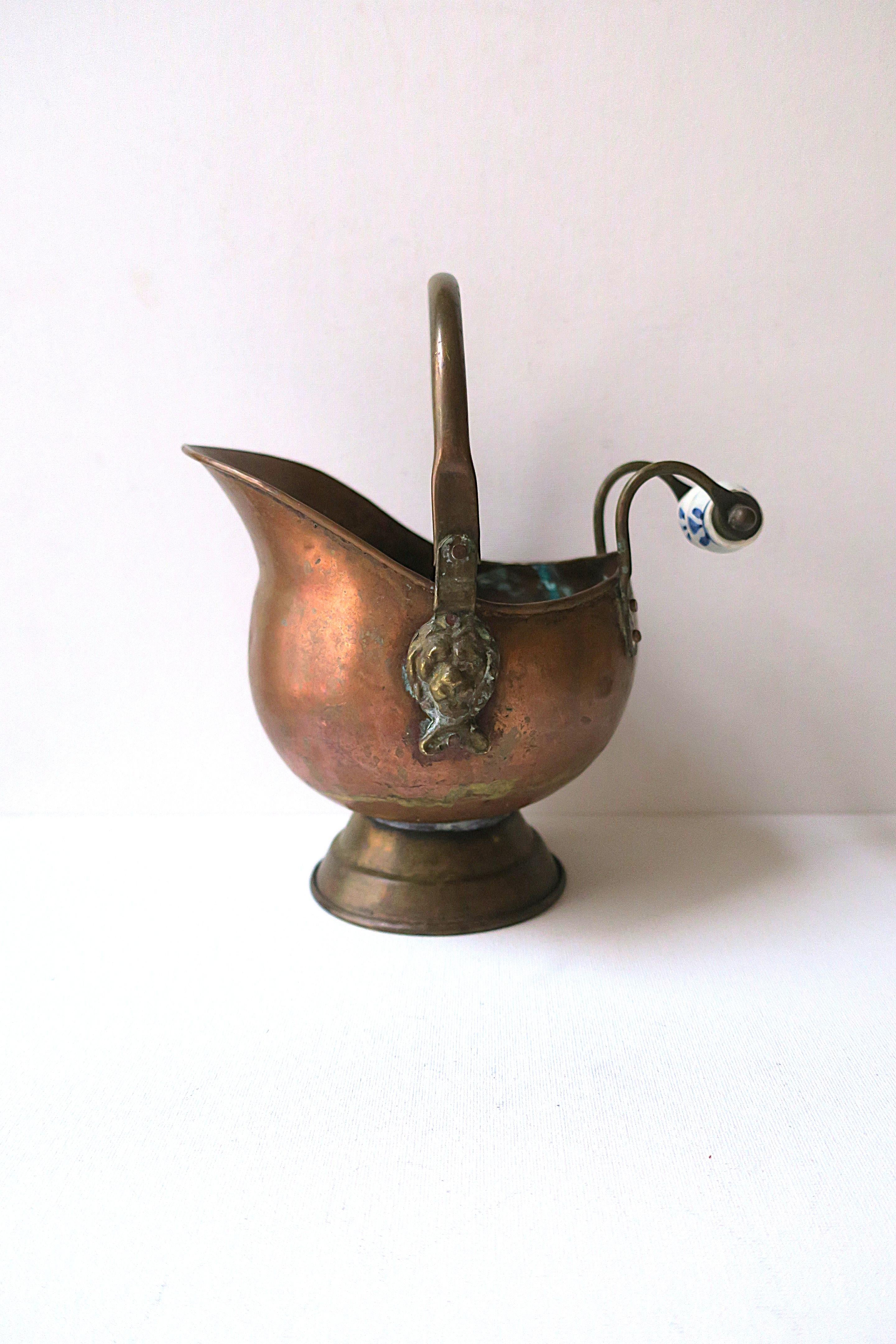 Empire Dutch Fireplace Scuttle Bucket Delft Handle For Sale