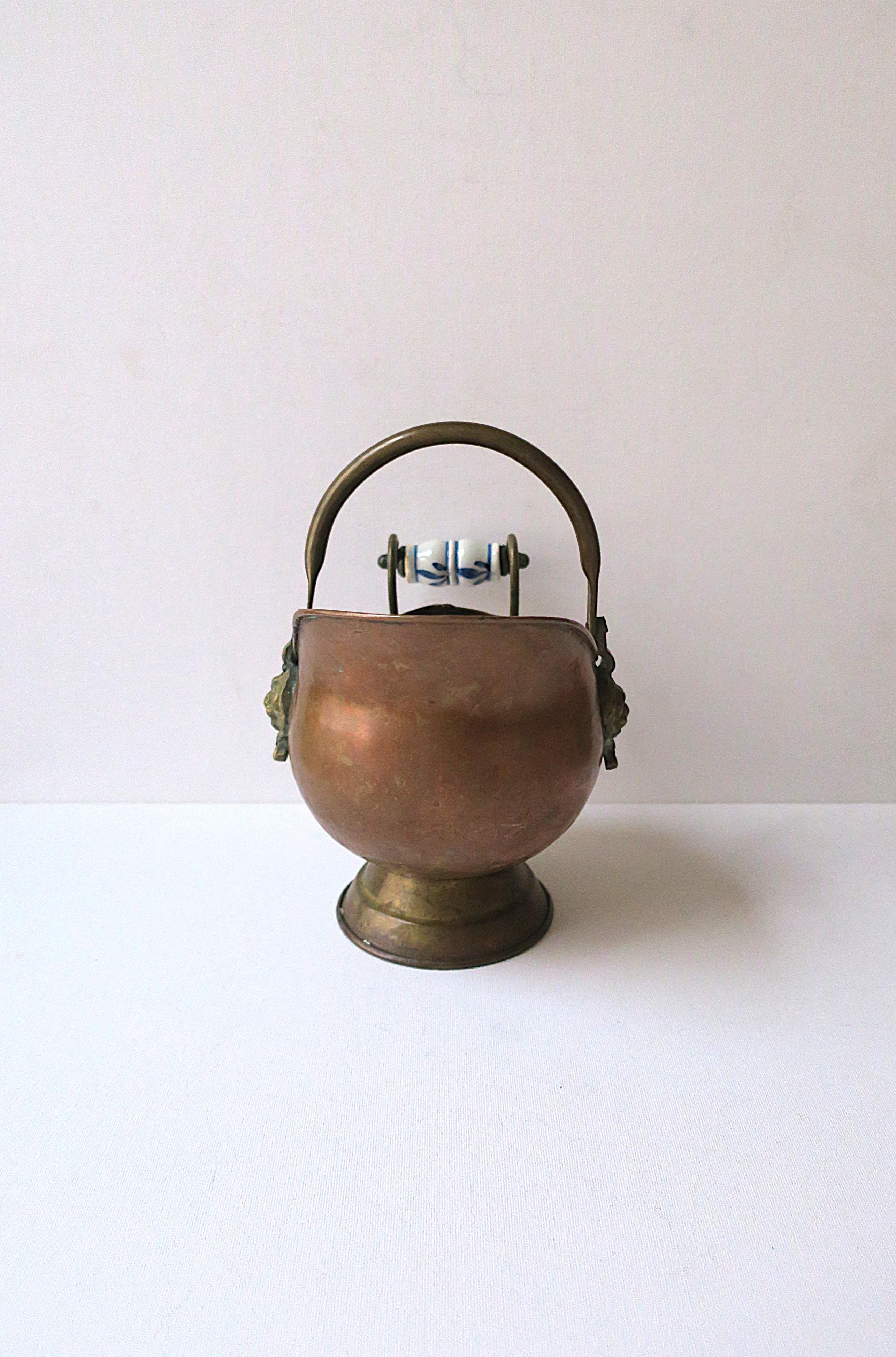 20th Century Dutch Fireplace Scuttle Bucket Delft Handle For Sale