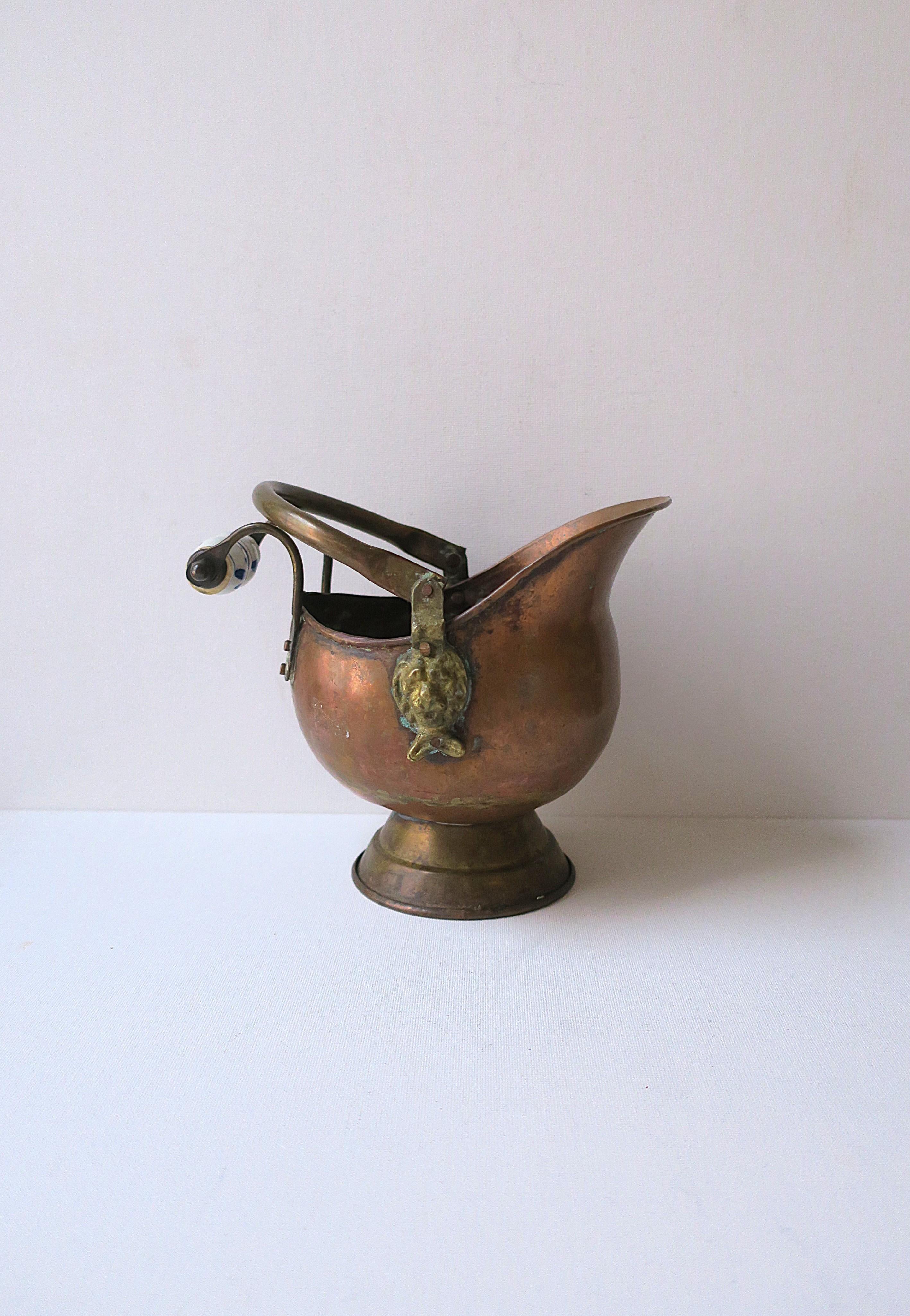 Dutch Fireplace Scuttle Bucket Delft Handle For Sale 1