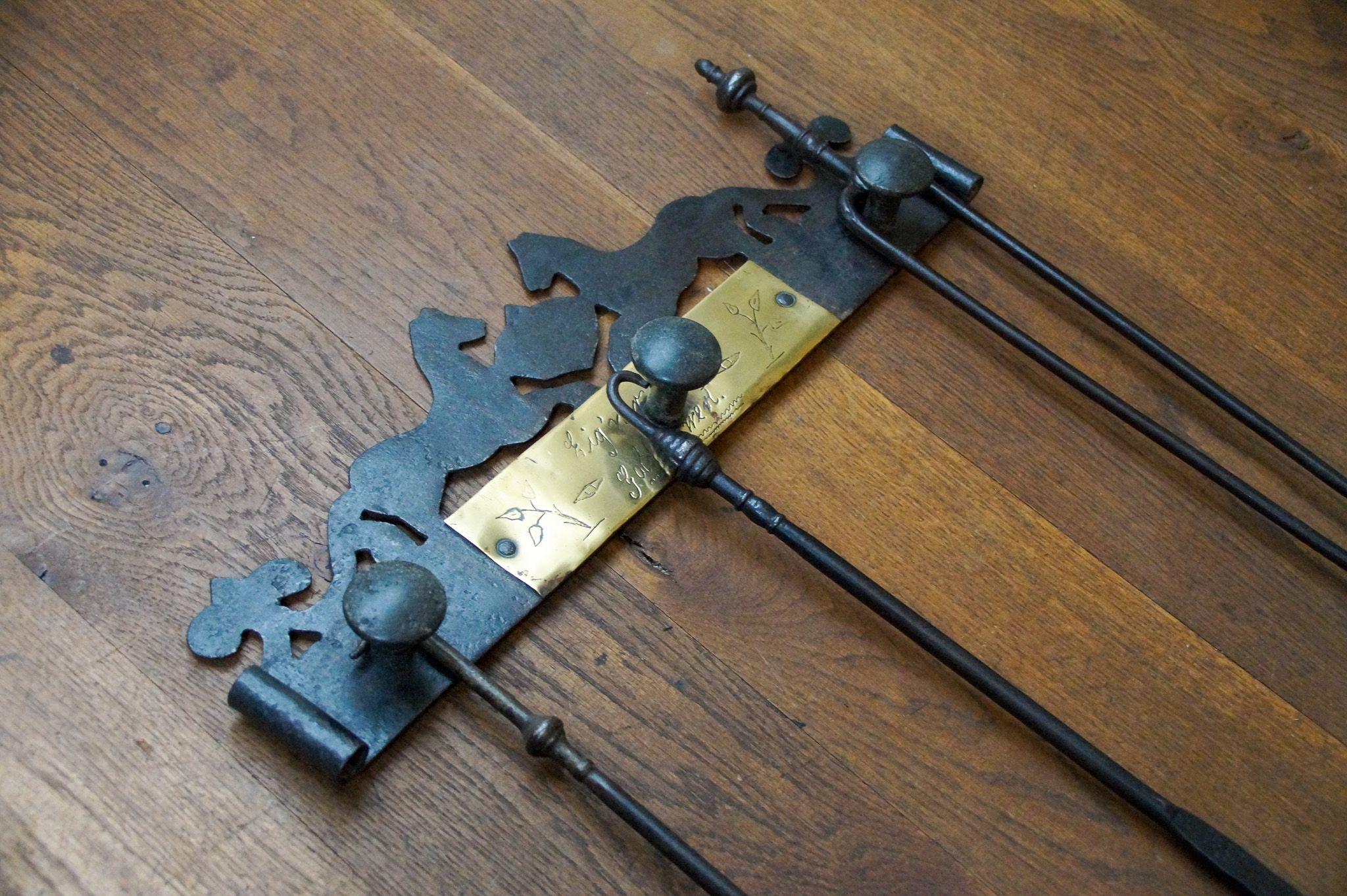 Dutch Fireplace Tool Set, Fire Tools, Early 20th Century, Victorian Style For Sale 5