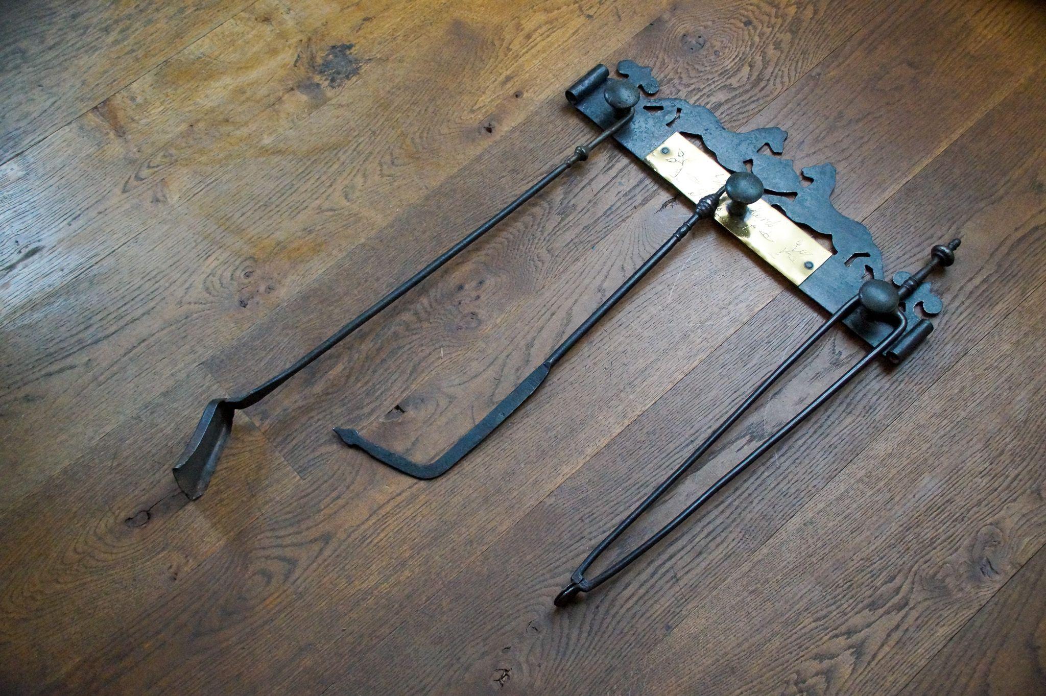 Forged Dutch Fireplace Tool Set, Fire Tools, Early 20th Century, Victorian Style For Sale