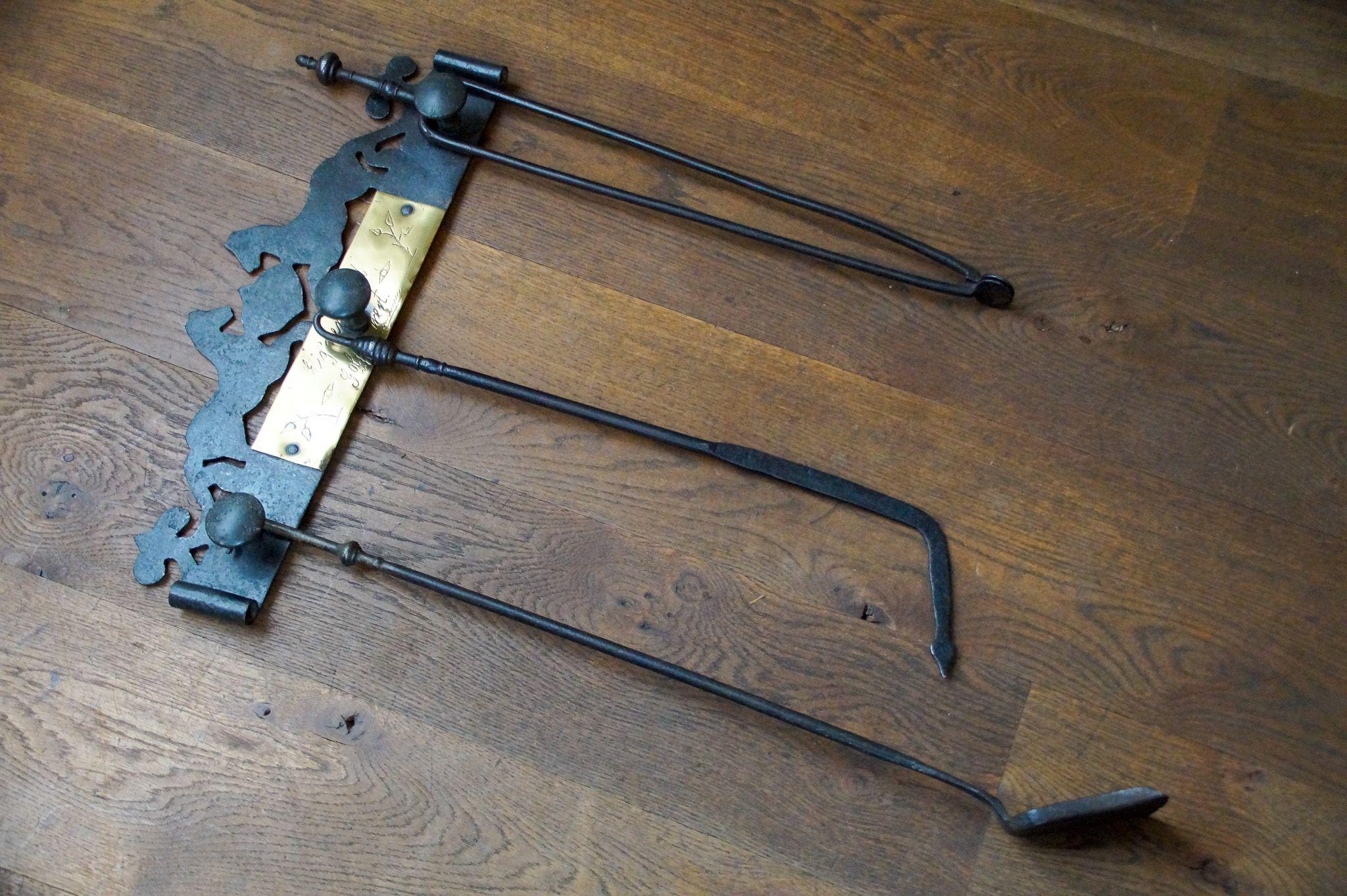 Dutch Fireplace Tool Set, Fire Tools, Early 20th Century, Victorian Style In Good Condition For Sale In Soest, NL