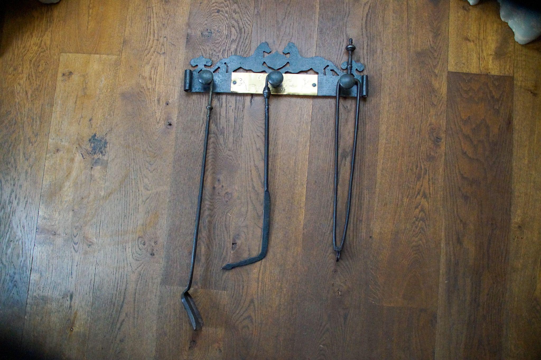 Brass Dutch Fireplace Tool Set, Fire Tools, Early 20th Century, Victorian Style For Sale