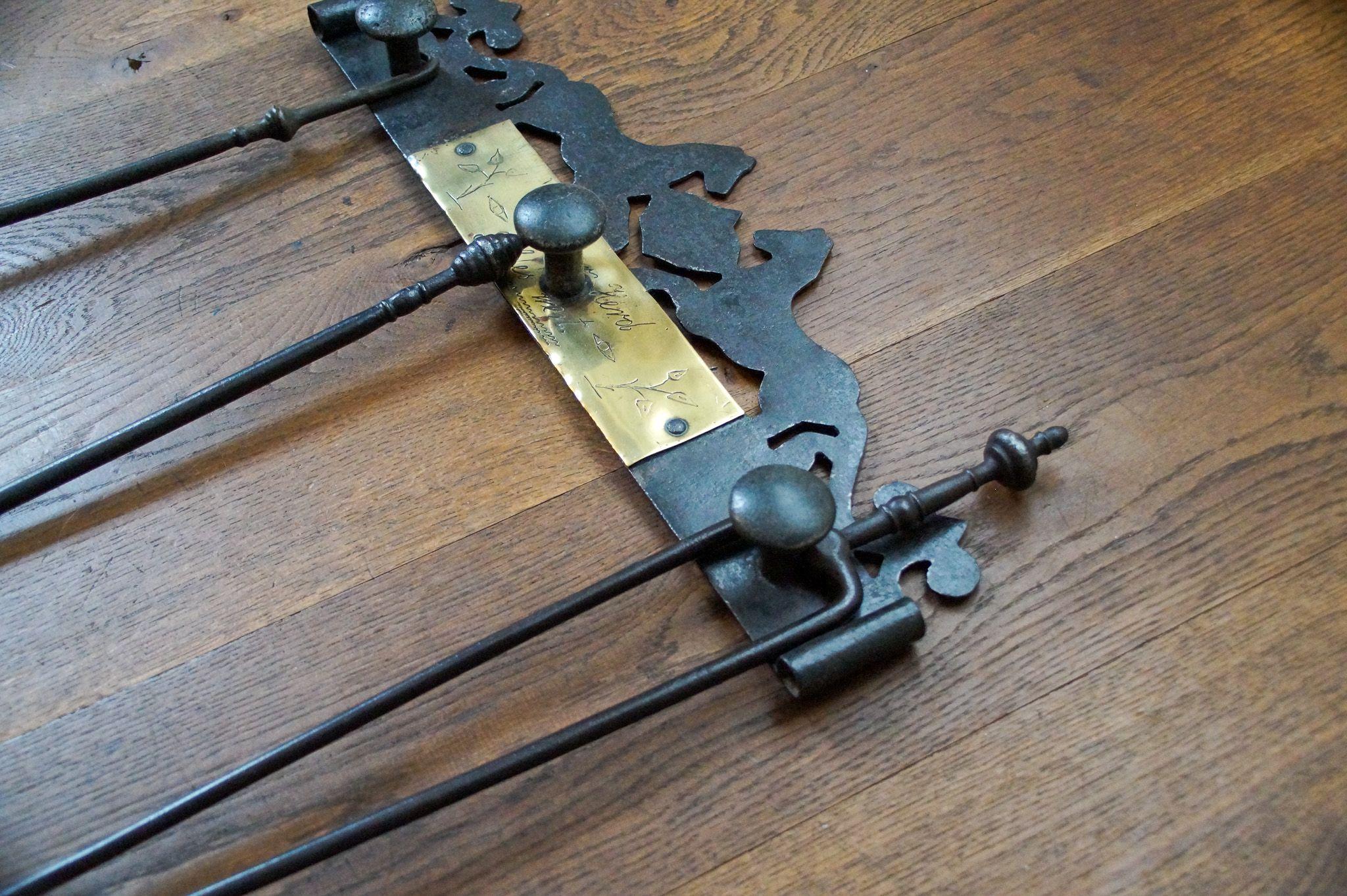 Dutch Fireplace Tool Set, Fire Tools, Early 20th Century, Victorian Style For Sale 1
