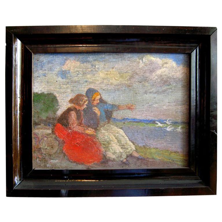 Dutch Flamen Painting on the Wood For Sale