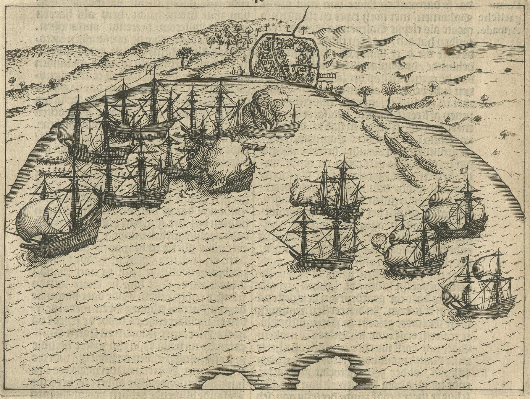 Flota holandesa y ciudad portuaria fortificada de Bantam, de la Historia de Amsterdam de Pontanus, 1611

Este notable tríptico grabado en 1611 procede de la obra de Johannes Isacius Pontanus Rerum et urbis Amstelodamensium historia (Historia de