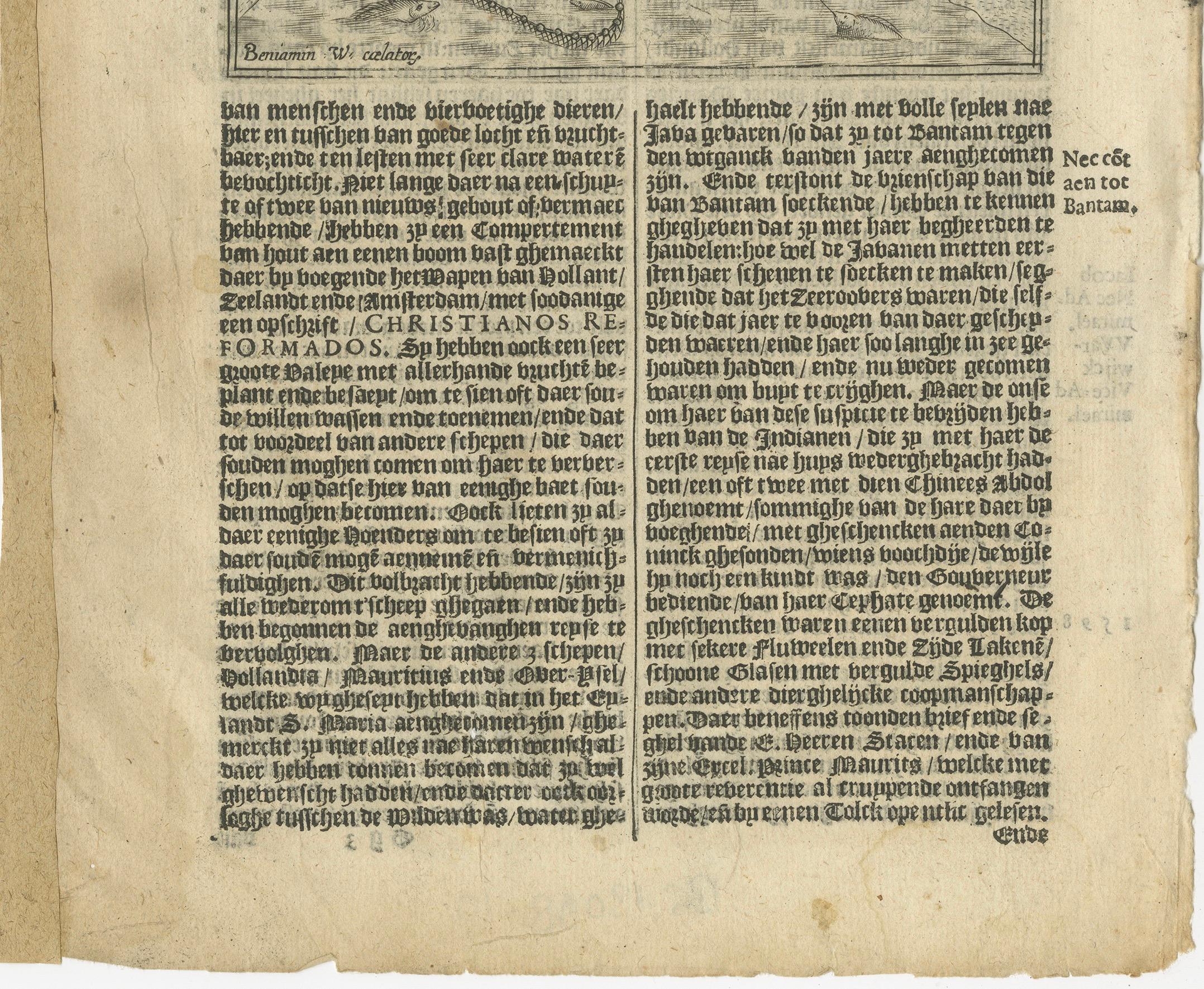 Flotte néerlandaise à Sainte-Hélène (Calatog), scène de début de voyage, Linschoten c.1601 en vente 1