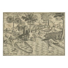 Antique Dutch Fleet at St. Helena (Calatog), Early Voyage Scene, Linschoten c.1601