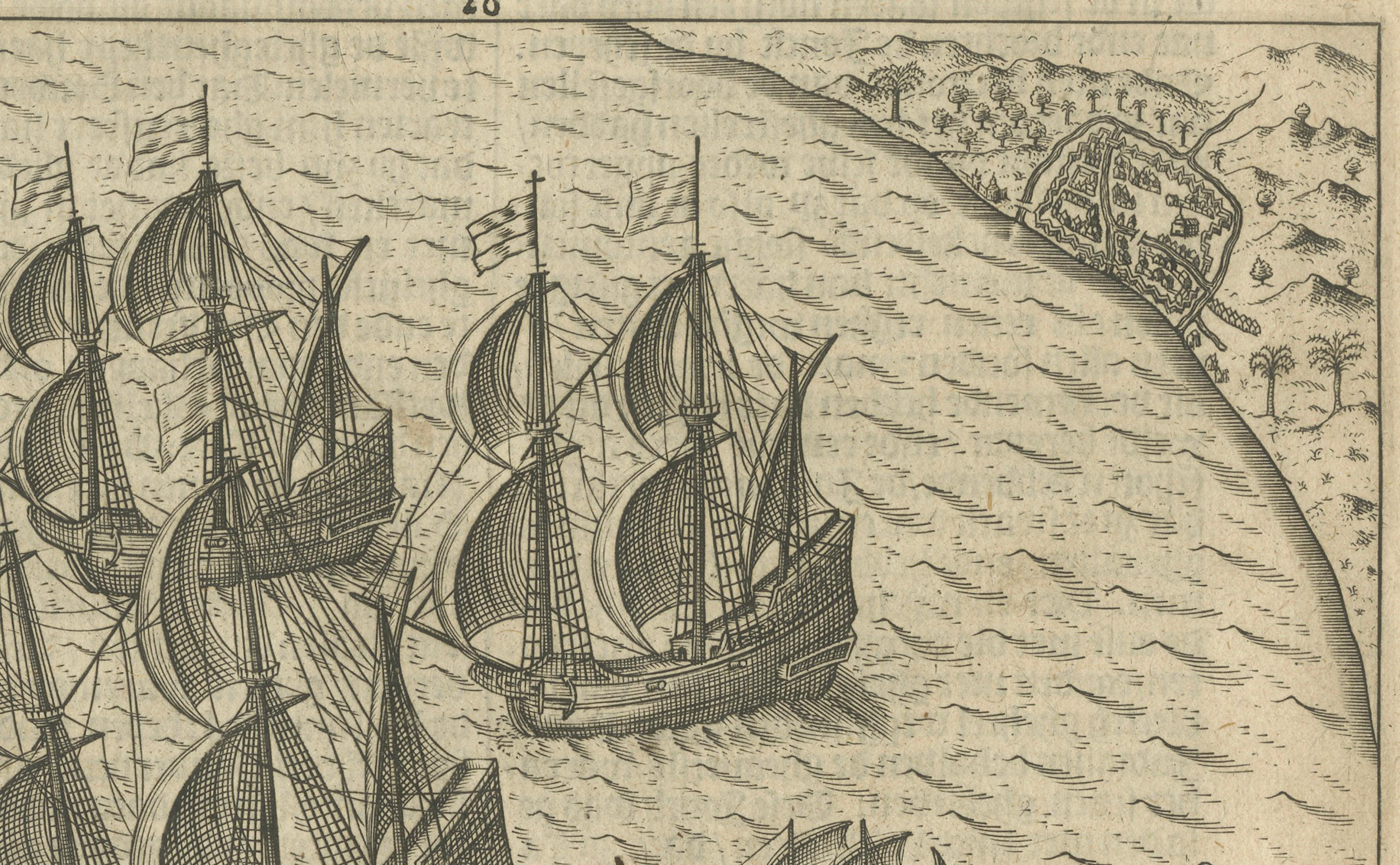 Dutch Fleet off the Coast of Bantam, Java, from History of Amsterdam, 1611 In Good Condition For Sale In Langweer, NL