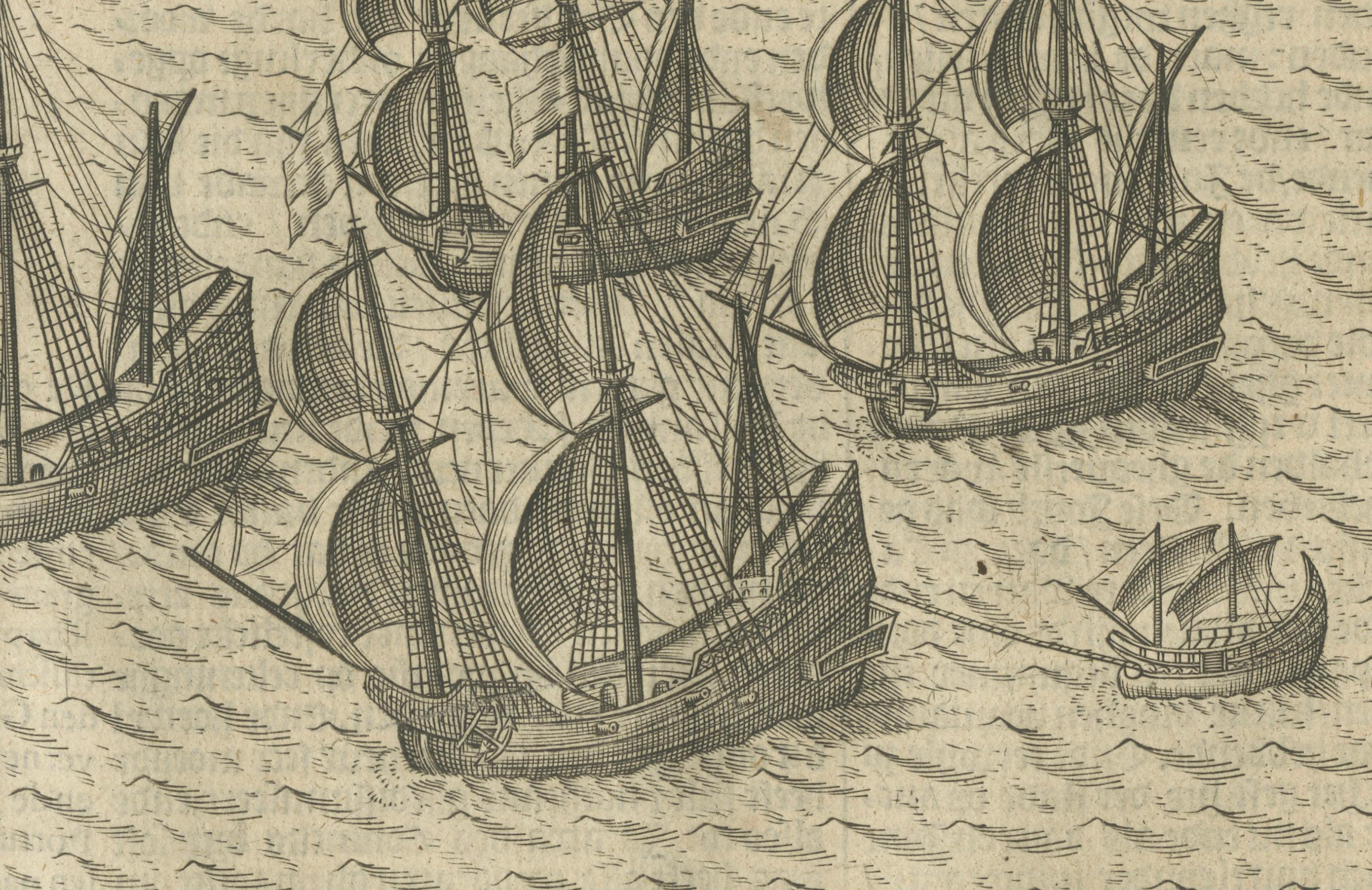 17th Century Dutch Fleet off the Coast of Bantam, Java, from History of Amsterdam, 1611 For Sale