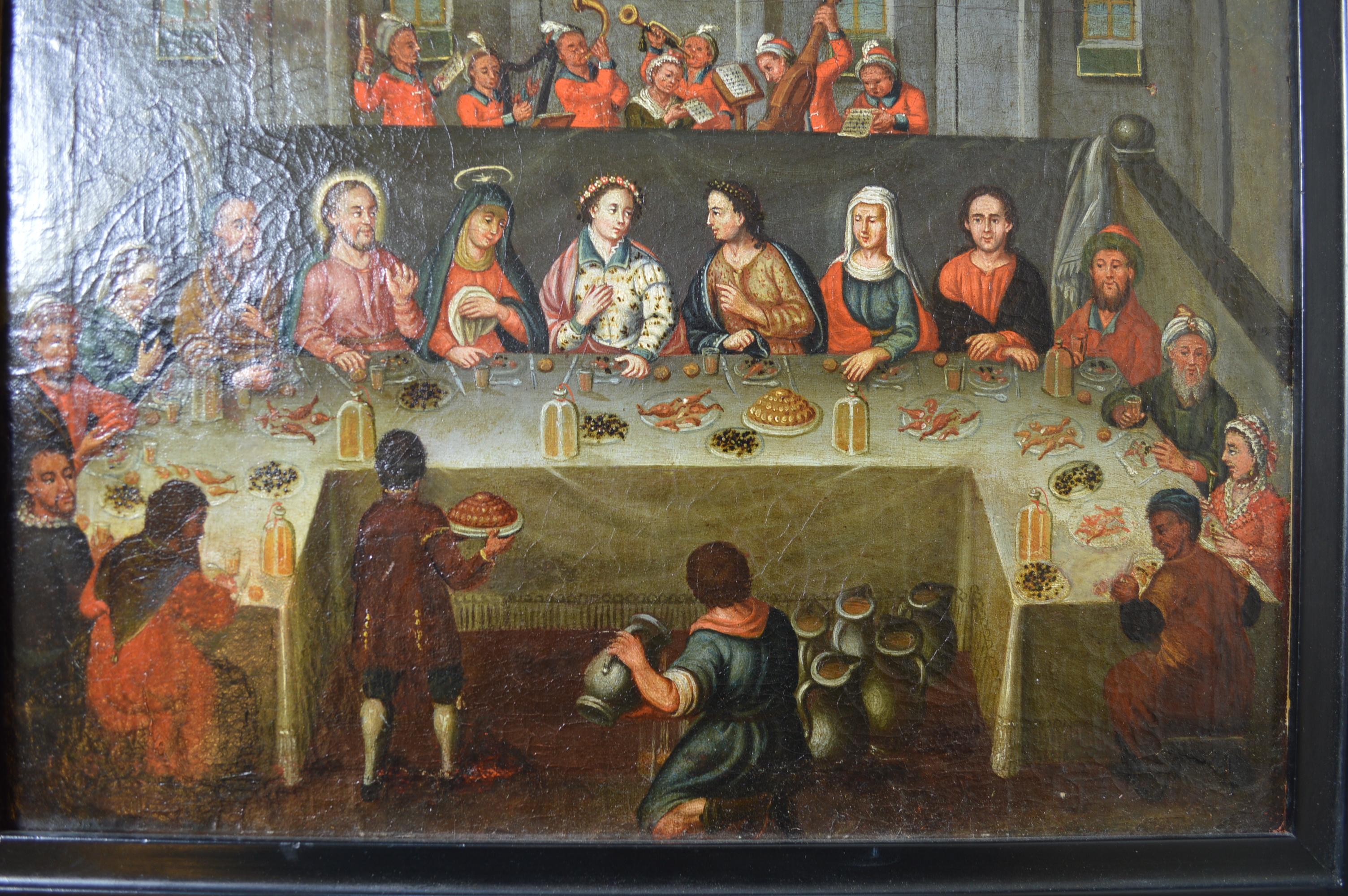 Peinture à l'huile de l'école flamande hollandaise, 17ème siècle, Fêtes de mariage à Cana. Bon état à London, GB