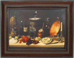 Dutch Flemish Still Life Painting, Hand-Painted Crystal, 20th Century