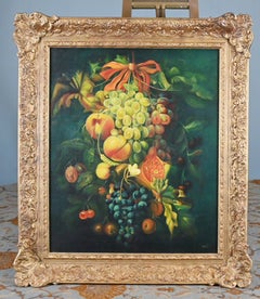 Dutch Floral Still Life Oil Painting Fruit Grapes Safan
