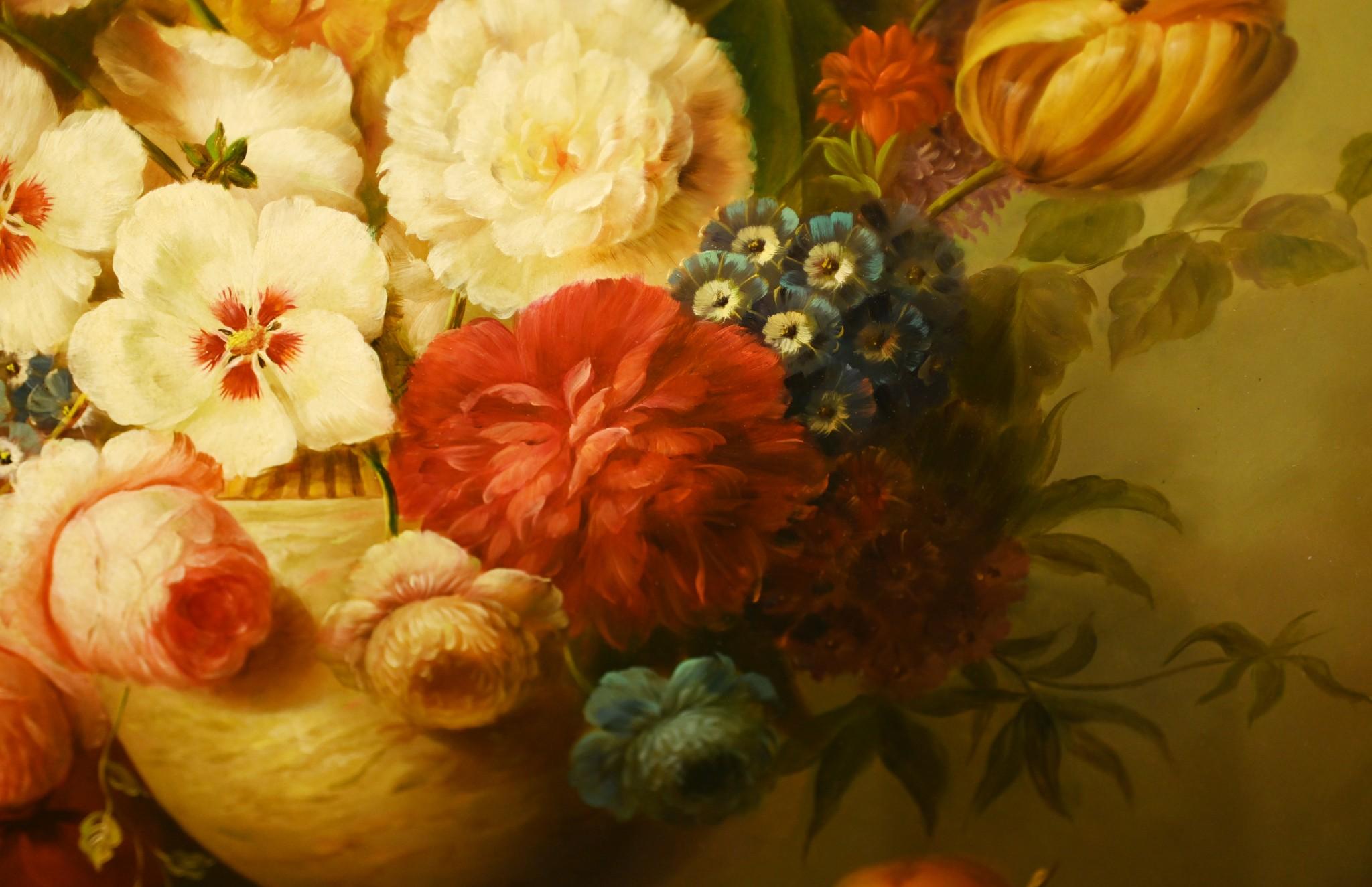Canvas Dutch Floral Still Life Oil Painting Signed Art For Sale