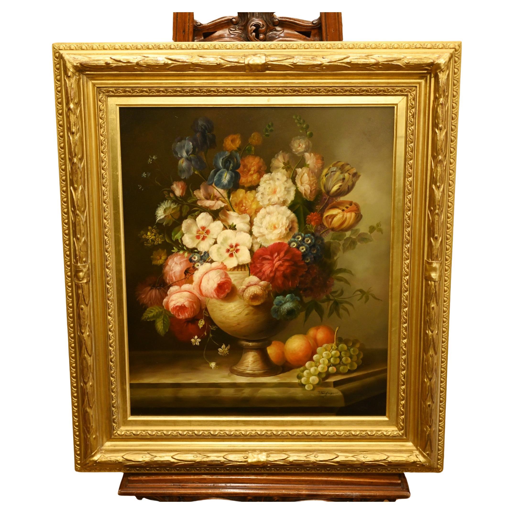 Dutch Floral Still Life Oil Painting Signed Art For Sale