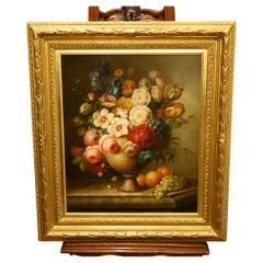 Retro Dutch Floral Still Life Oil Painting Signed Art