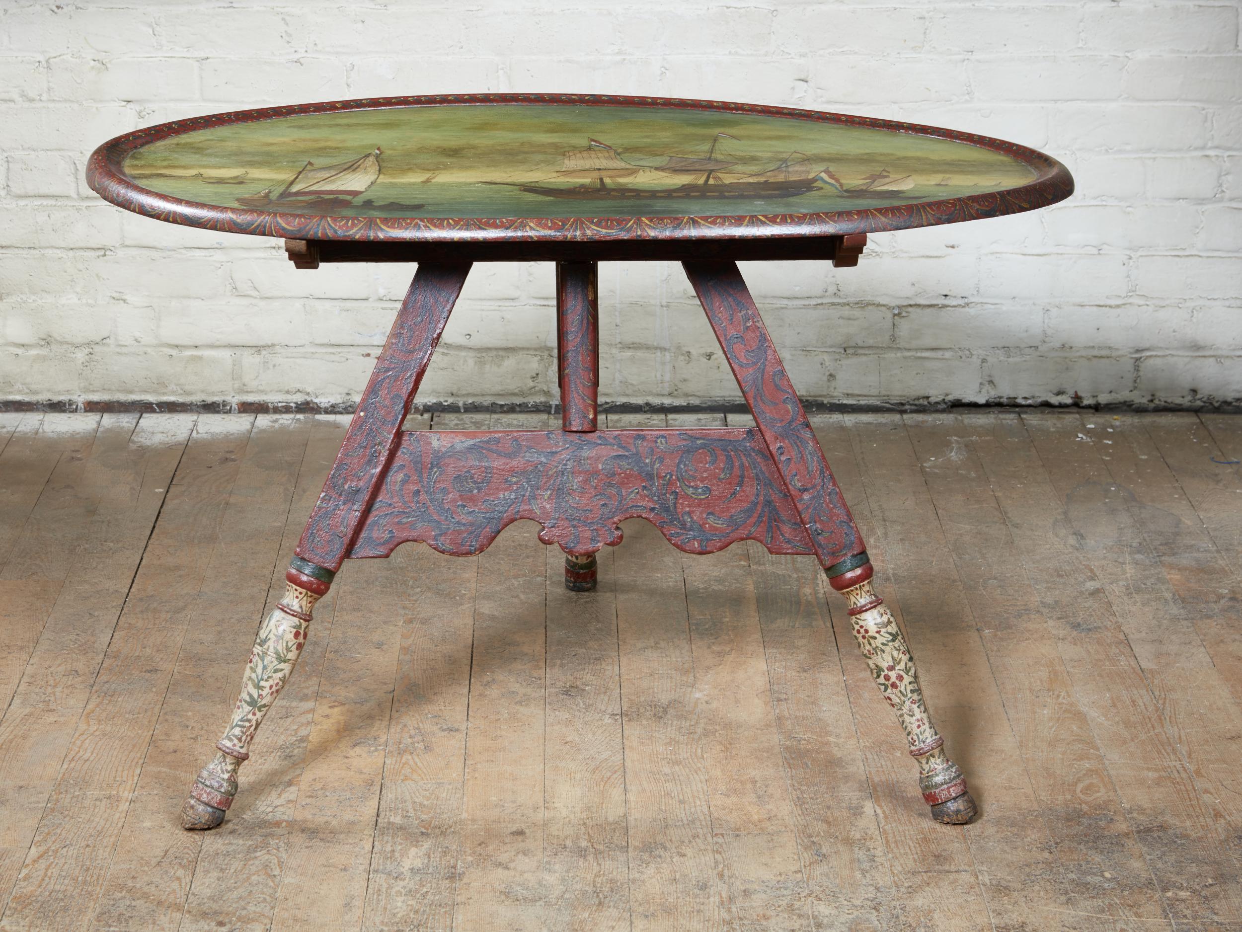 Painted Dutch Folk Art “Hindeloopen” Table For Sale