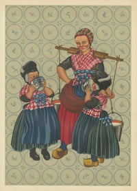 Dutch Folk Costume Print, Everyday Staphorst Dress with Children and Milkmaid, view 6