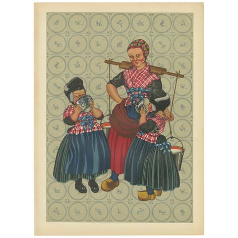 Dutch Folk Costume Print – Everyday Staphorst Dress with Children and Milkmaid