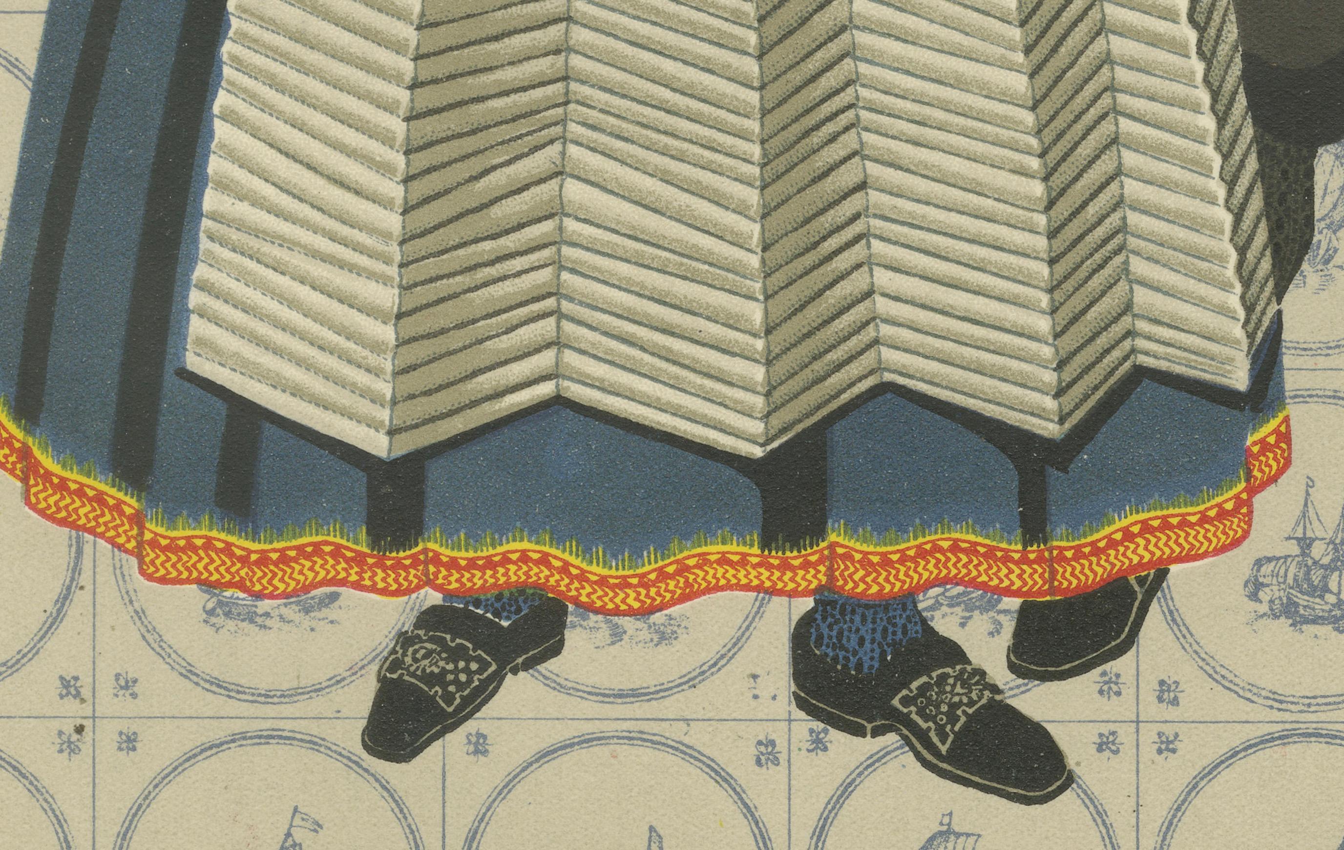 Niederländisches Volkspaar in lebhaftem Hochzeitskleid aus Marken, Niederlande, um 1932 im Zustand „Gut“ im Angebot in Langweer, NL