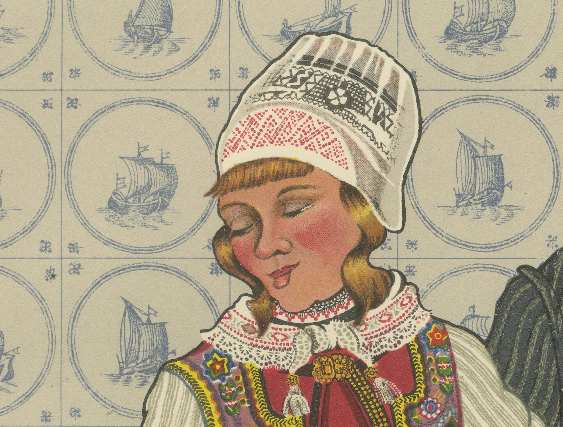 Niederländisches Volkspaar in lebhaftem Hochzeitskleid aus Marken, Niederlande, um 1932 im Angebot 1