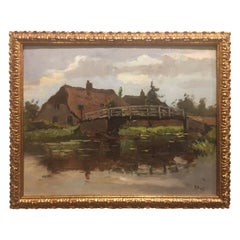 Dutch Framed Oil on Board River Scene by Frans Simon Hoos, Early 20th Century