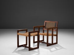 Fauteuil de salon géométrique néerlandais avec pouf en tissage et corde