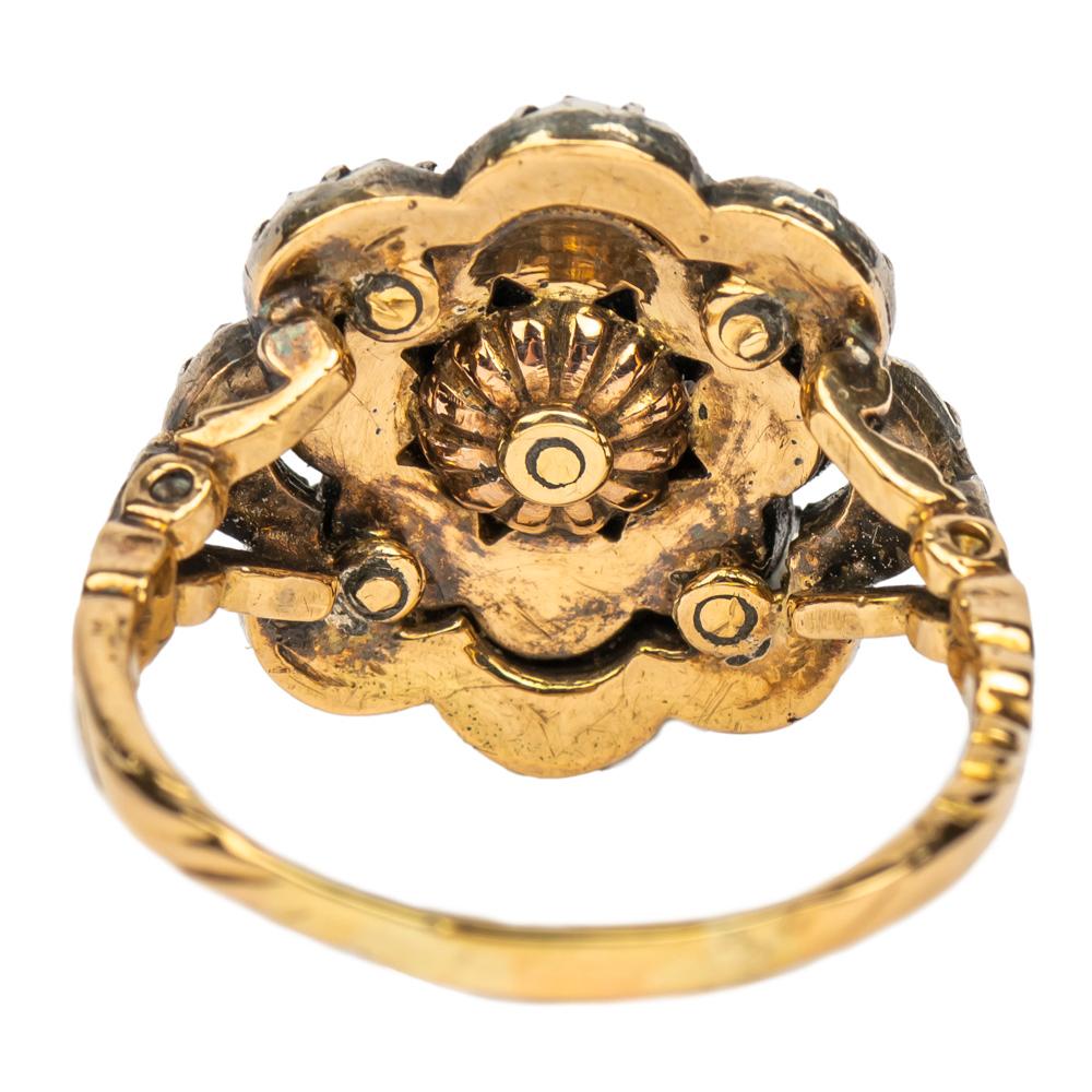 da uomo o donna Anello a grappolo con diamanti rosa in stile georgiano olandese, XX secolo in vendita