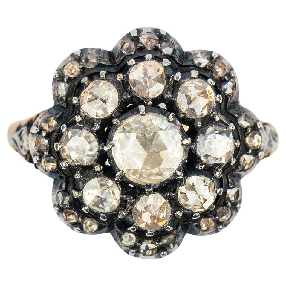 Dutch Georgian-style Rose Diamond Cluster Ring, 20th Century