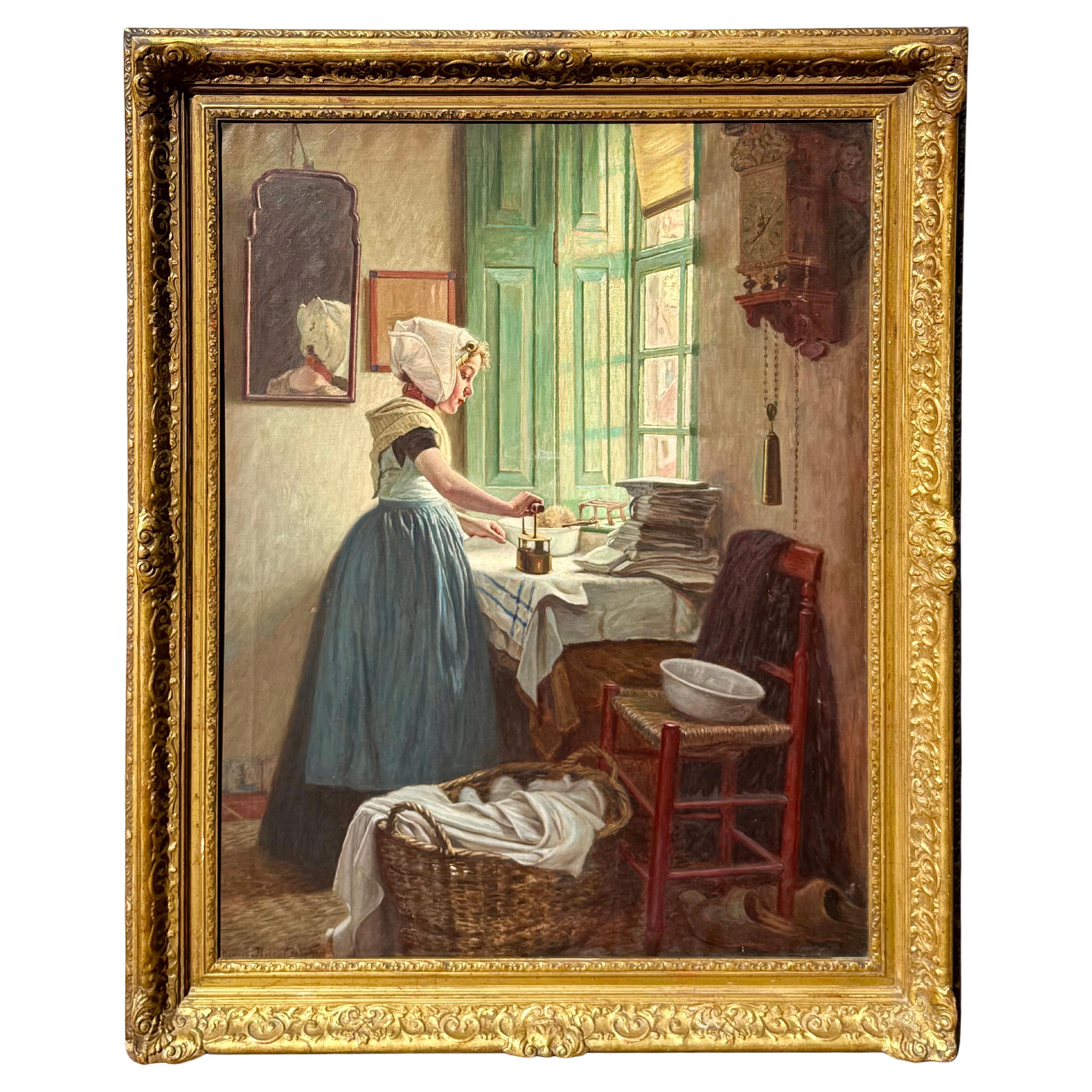 "Holländerin bügelt im Morgenlicht" von Hermann Knopf