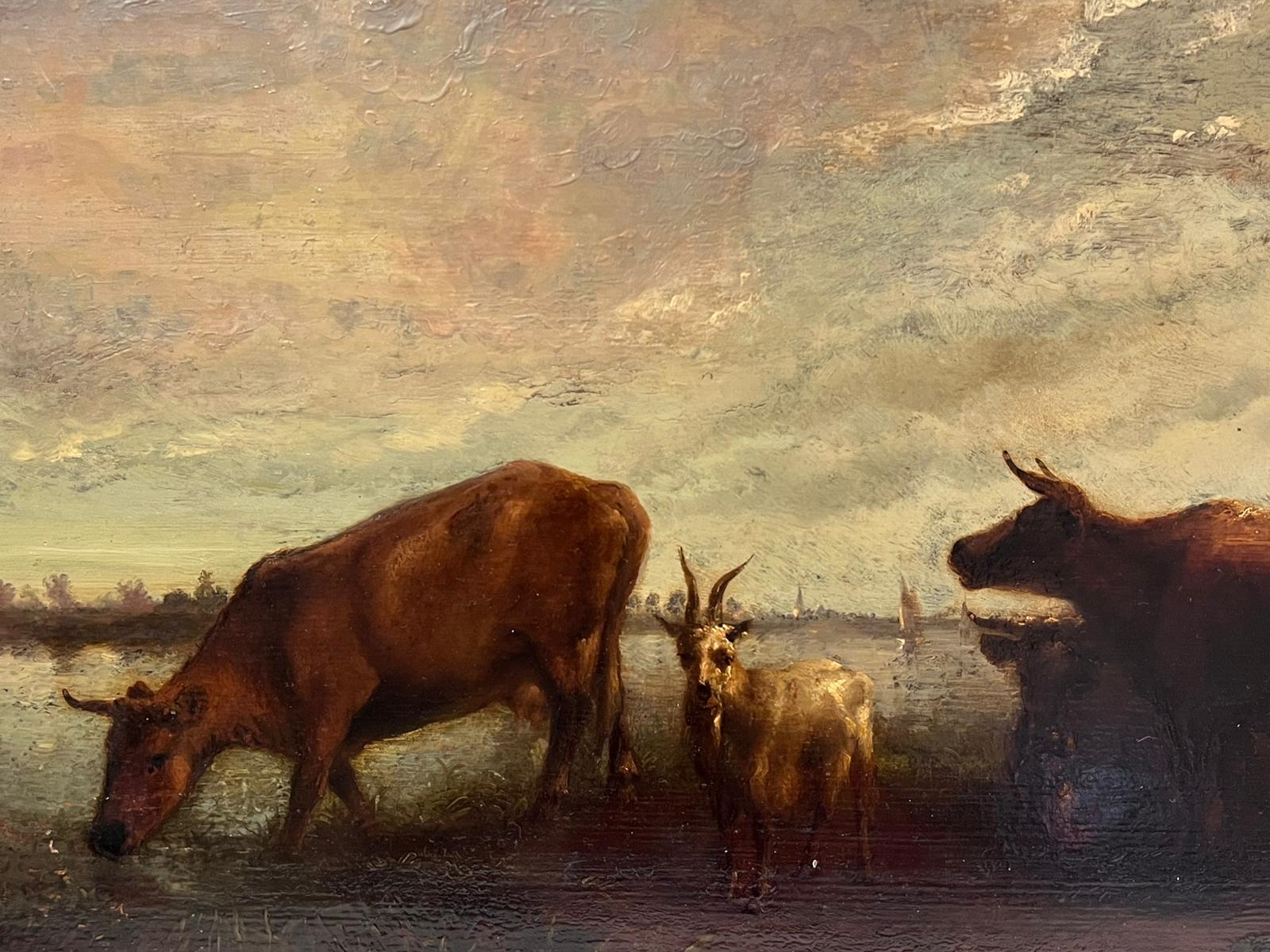 Fine 17th/ 18th Century Dutch Golden Age Oil Painting Cattle Grazing Sunset For Sale 2