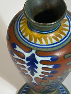 Dutch Gouda Pottery Vase, Rhodian Pattern, Art Nouveau Style, Holland, 1930s